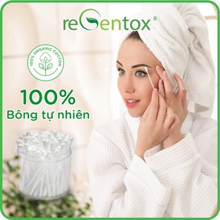 Tăm Bông 2 Đầu reGentox Hộp Nhựa 200 Que/Hộp Chất Bông Tự Nhiên An Toàn Cho Da Nhạy Cảm Không Xù Bông