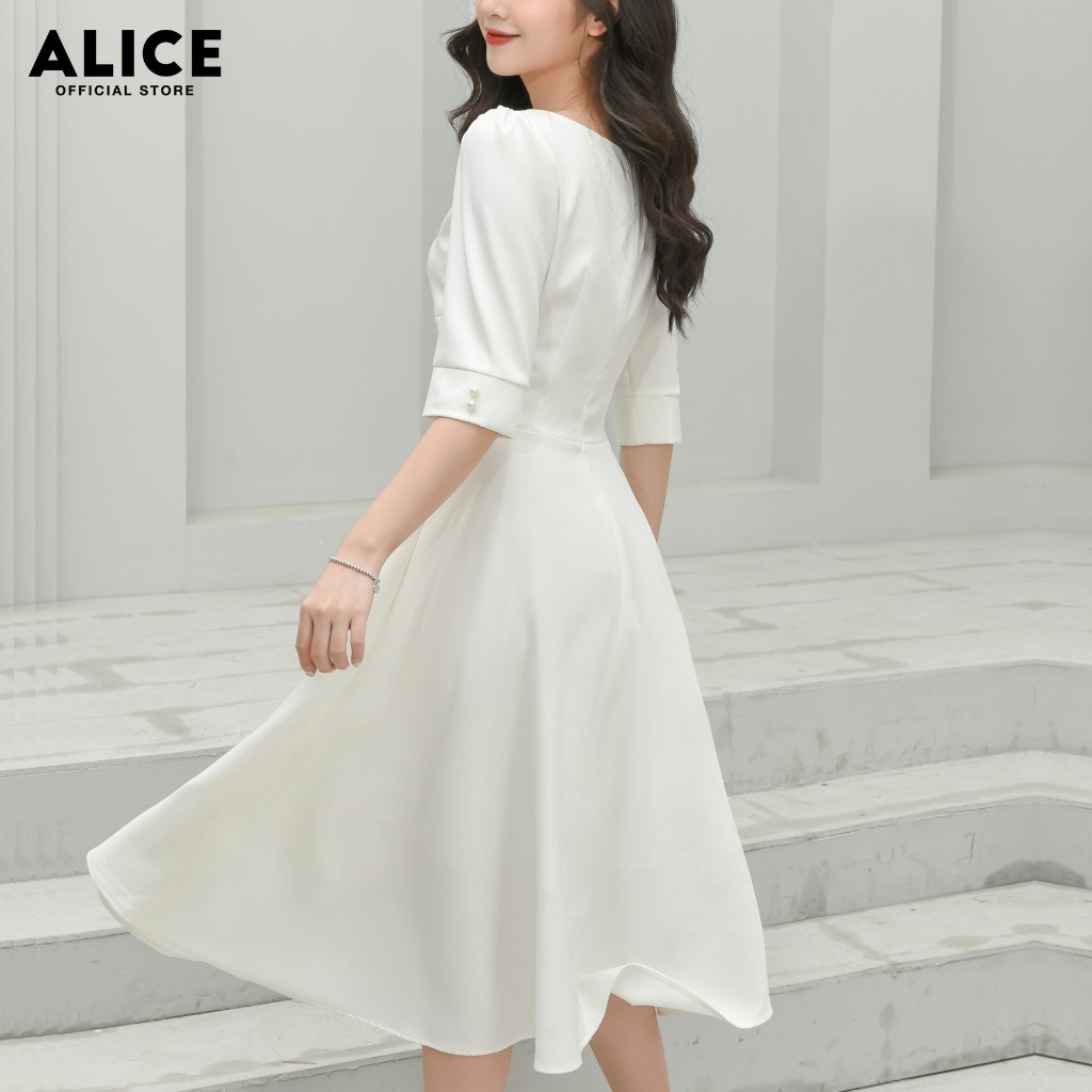 Váy Dự Tiệc Nữ Cổ Vuông ALICE Thiết Kế Dáng Dài Xòe Tay Lỡ Thắt Eo Cho Nữ Đi Chơi, Đi Dự Tiệc V677