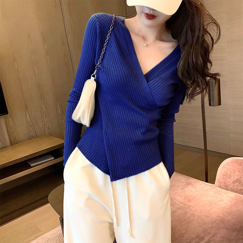 Áo Sweater Dệt Kim Cổ Chữ V Dáng Ôm Thời Trang Thu Đông Cho Nữ