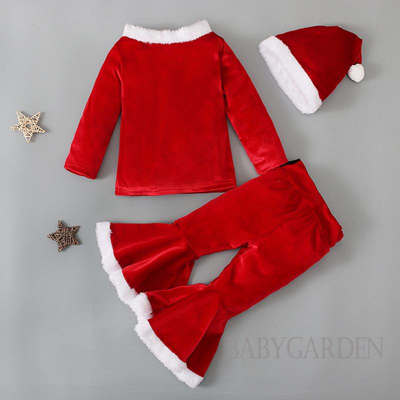 Bộ Áo Thun Tay Dài In Chữ + Quần Dài Ống Loe Họa Tiết Giáng Sinh / Ông Già Noel Thời Trang Cho Bé Gái 1-7 Tuổi