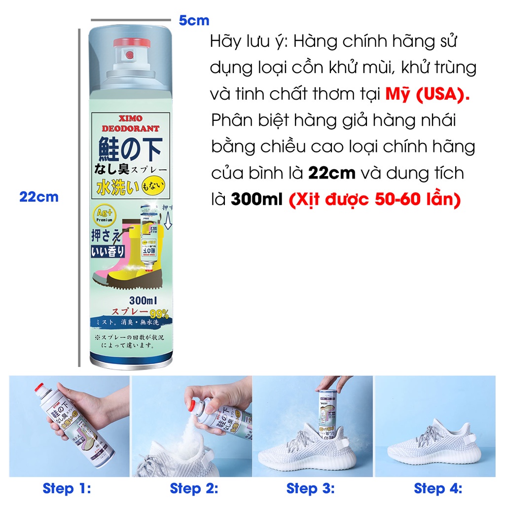 Ảnh Bình xịt khử mùi hôi chân và làm sạch mùi giày loại bỏ vi khuẩn, ngăn mồ hôi công nghệ bạc AG+ Ximo 300ml 3