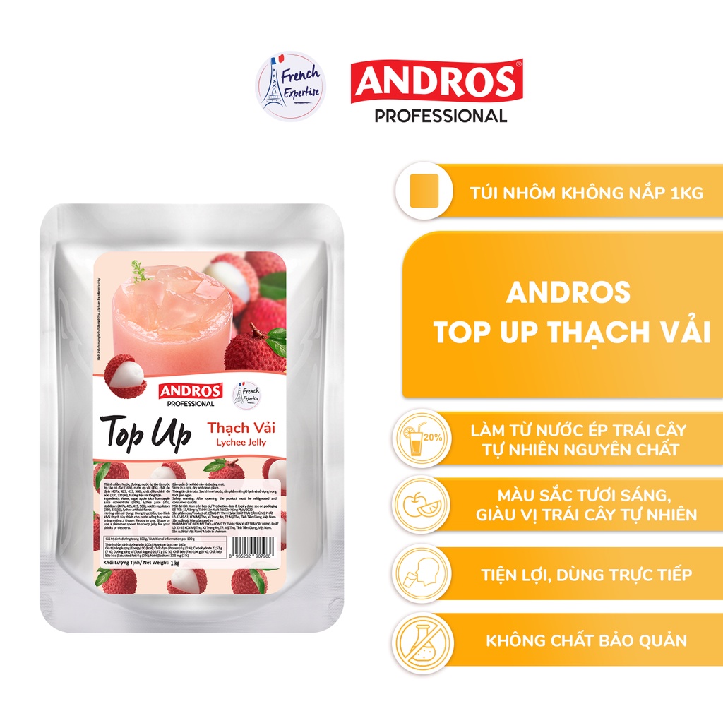 Ảnh Thạch Topping Vải - Không Chất Bảo Quản - ANDROS TOP UP - Nguyên liệu pha chế - 1 KG 2