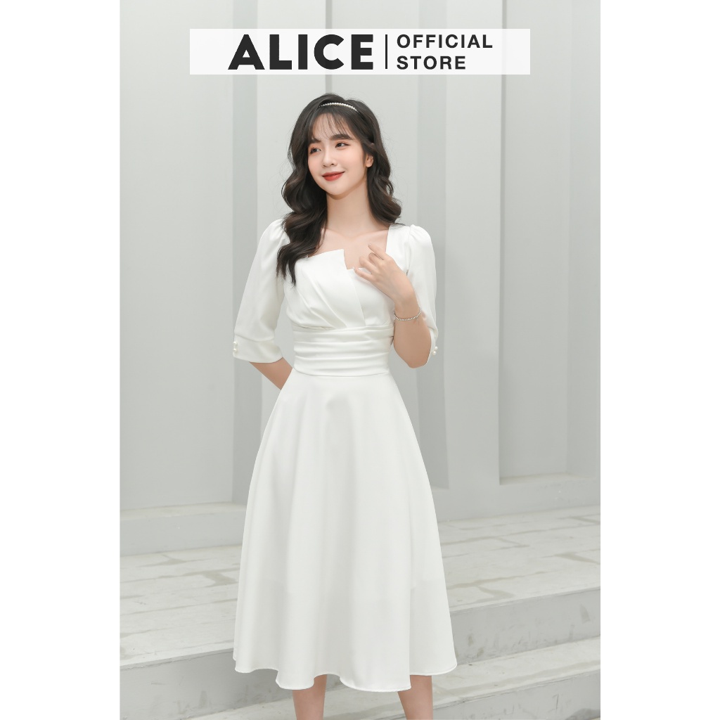 Váy Dự Tiệc Nữ Cổ Vuông ALICE Thiết Kế Dáng Dài Xòe Tay Lỡ Thắt Eo Cho Nữ Đi Chơi, Đi Dự Tiệc V677