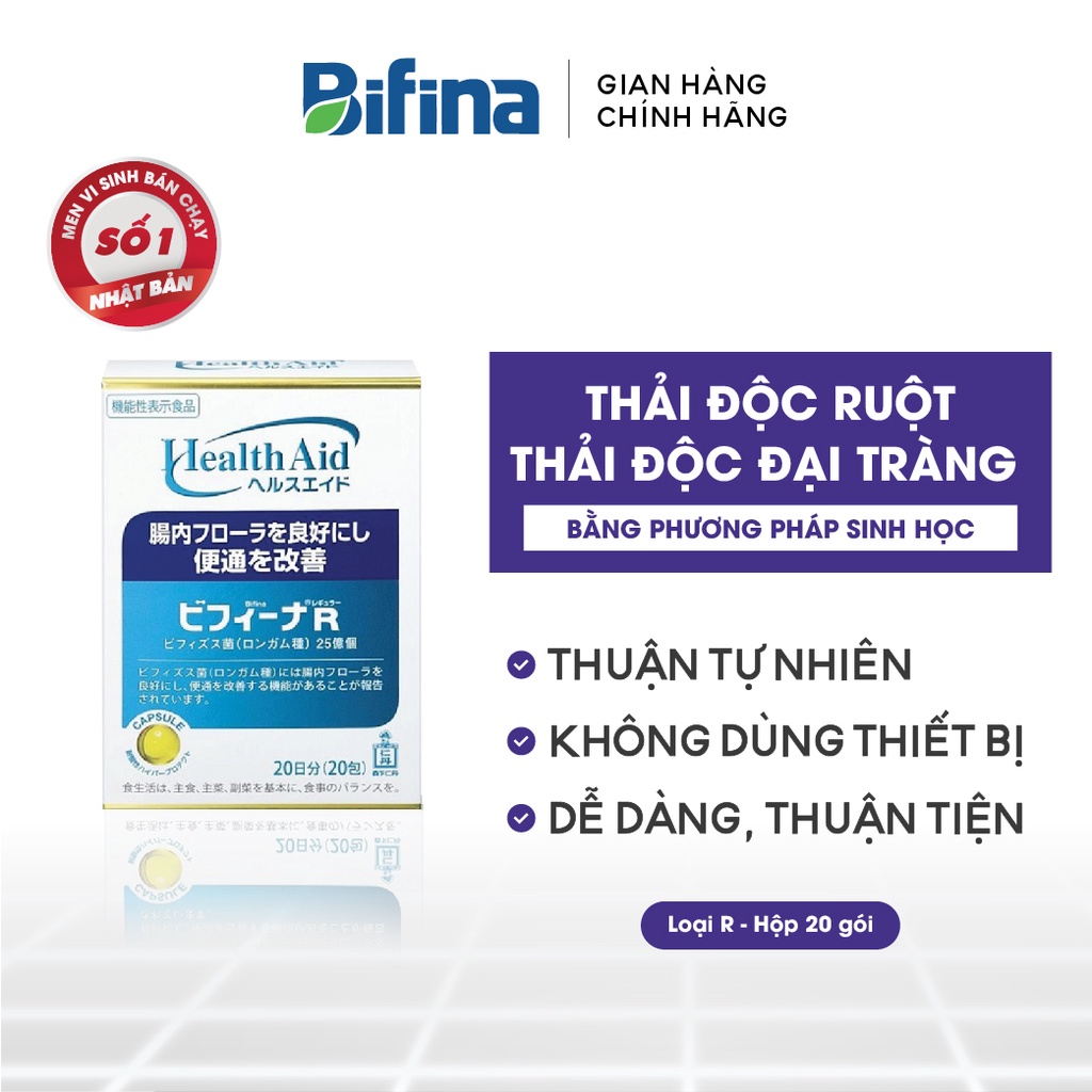 Men vi sinh Bifina Nhật Bản - Hỗ trợ thải độc đại tràng,detox ruột, Loại R 20 gói
