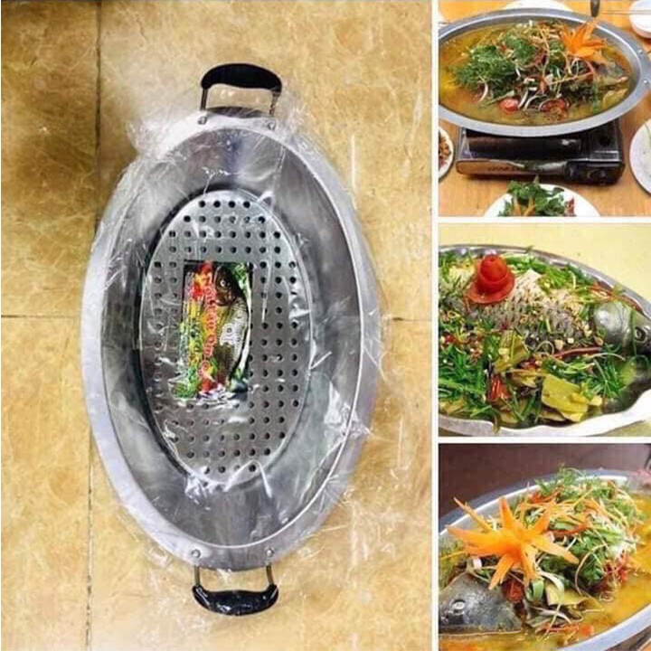 Khay cá chép om dưa - Inox Cao cấp có kèm khay chống khê cháy - Hàng nguyên khối - Giao nhanh