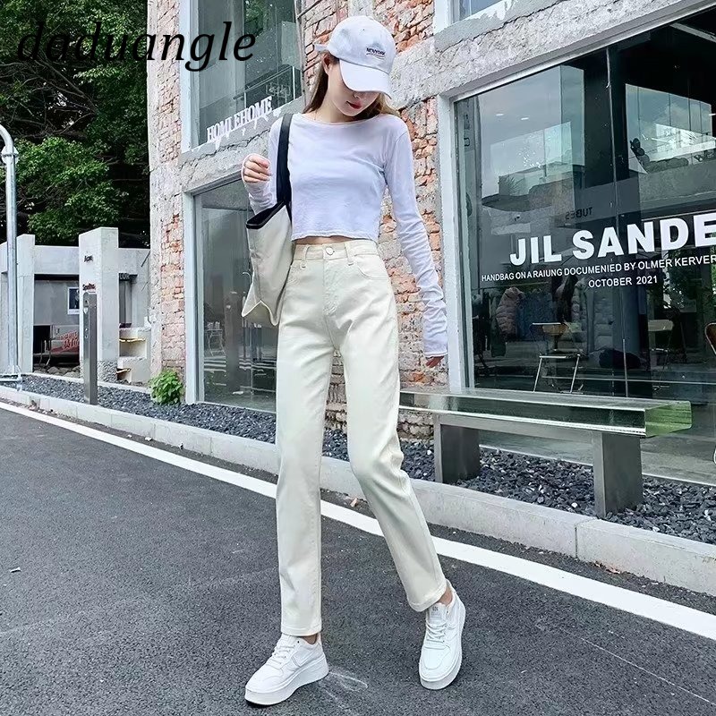 Ảnh Quần jeans DaDuHey màu vàng mơ eo cao size lớn ống rộng thời trang nữ 4