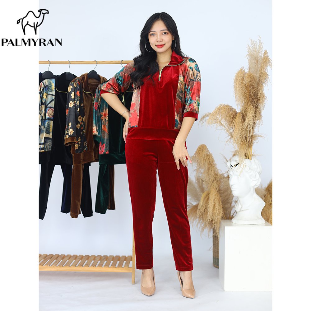 Bộ quần áo nhung tuyết cao cấp phối hoa 3D cao cấp NT04