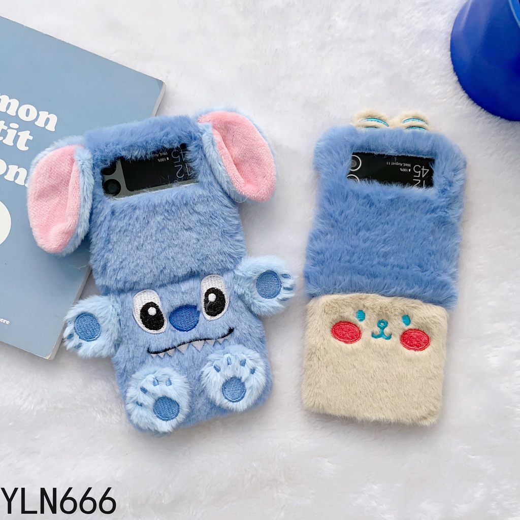 Ốp điện thoại hình hoạt hình thời trang Stitch Fluffy cho Samsung Galaxy Z Flip 3 4 5 6 7FE 7 5G Cover Thiết kế độc đáo dễ thương Vỏ tay ấm áp sang trọng cho Z Flip 3 4 Vỏ bảo vệ điện thoại di động