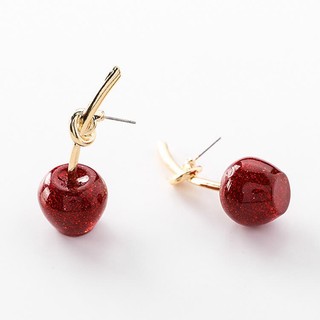 Khuyên Tai Thắt Nút Họa Tiết Quả Cherry Đỏ Phong Cách Trung Hoa Cổ Điển Thời Trang