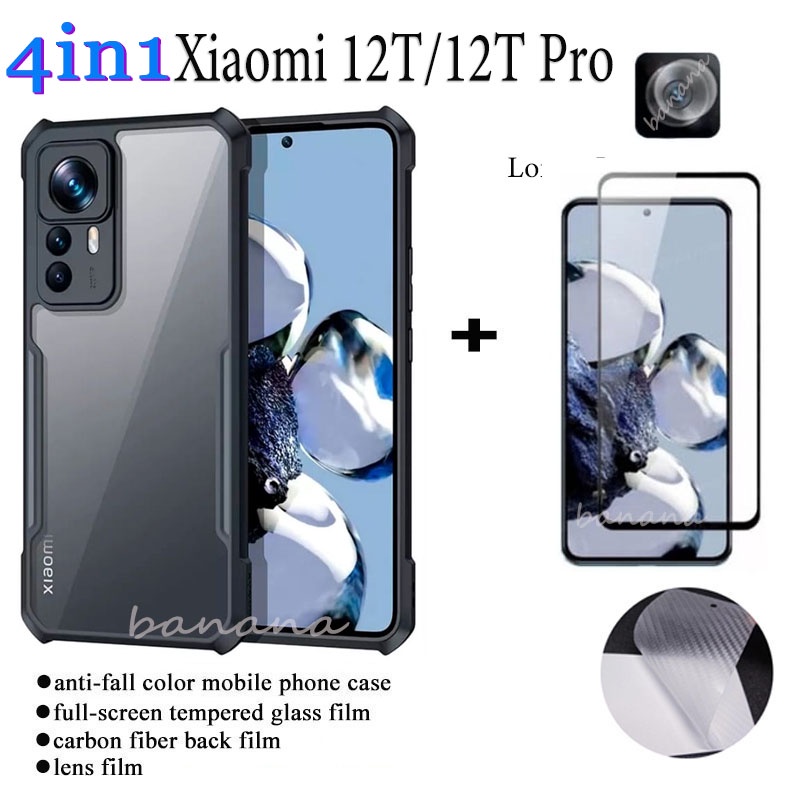 Ốp lưng chống sốc 4in1 Xiaomi 12T Pro cho MI 12T 11TPro 12 Lite 11 Lite Kính cường lực Phim và màng ống kính máy ảnh và Carbon da