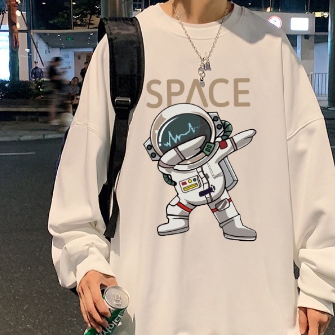 Áo Sweater Unisex HappyFamily SPACE Họa Tiết Phi Hành Gia Chất Cotton 100 Cao Cấp-2 Màu Trắng/Đen