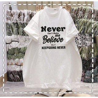 Áo thun nữ form rộng dấu quần chất liệu tuyết nhung dày dặn in chữ never beliver hotrend 2023