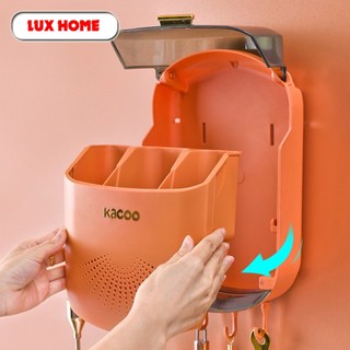 Hộp đựng đũa muỗng có nắp đậy gắn tường, ống đựng đũa treo tường chống bụi tích hợp móc treo