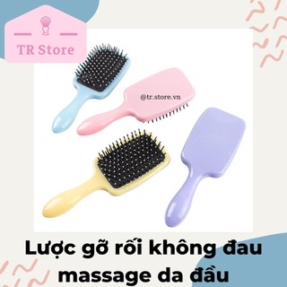 Lược gỡ rối không đau massage da đầu pastel chữ nhật bản to có đệm paddle brush