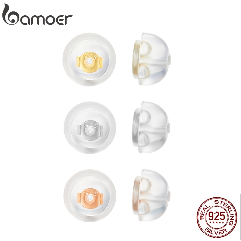 Bông tai nút tai silicon đơn giản Bamoer Bạc 925 thích hợp cho bông tai cỡ 0,5cm Trang sức thời trang