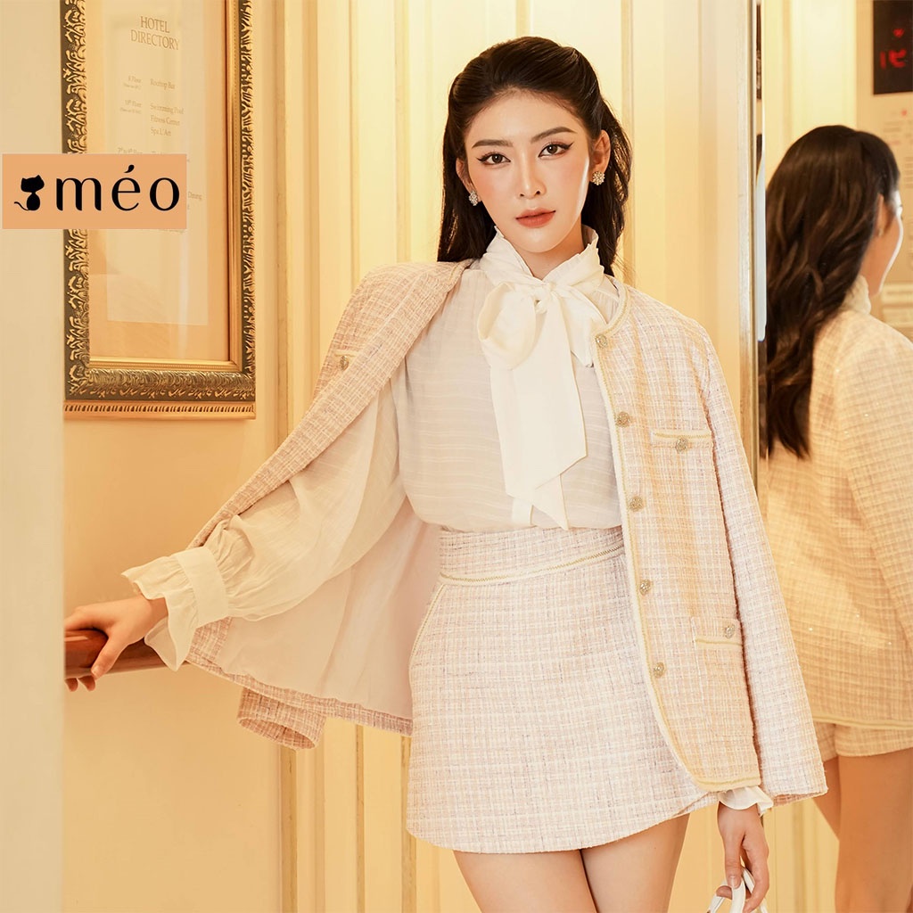 Chân váy nữ Méo shop dạ tweed phối quần cạp cao dáng chữ A Penly