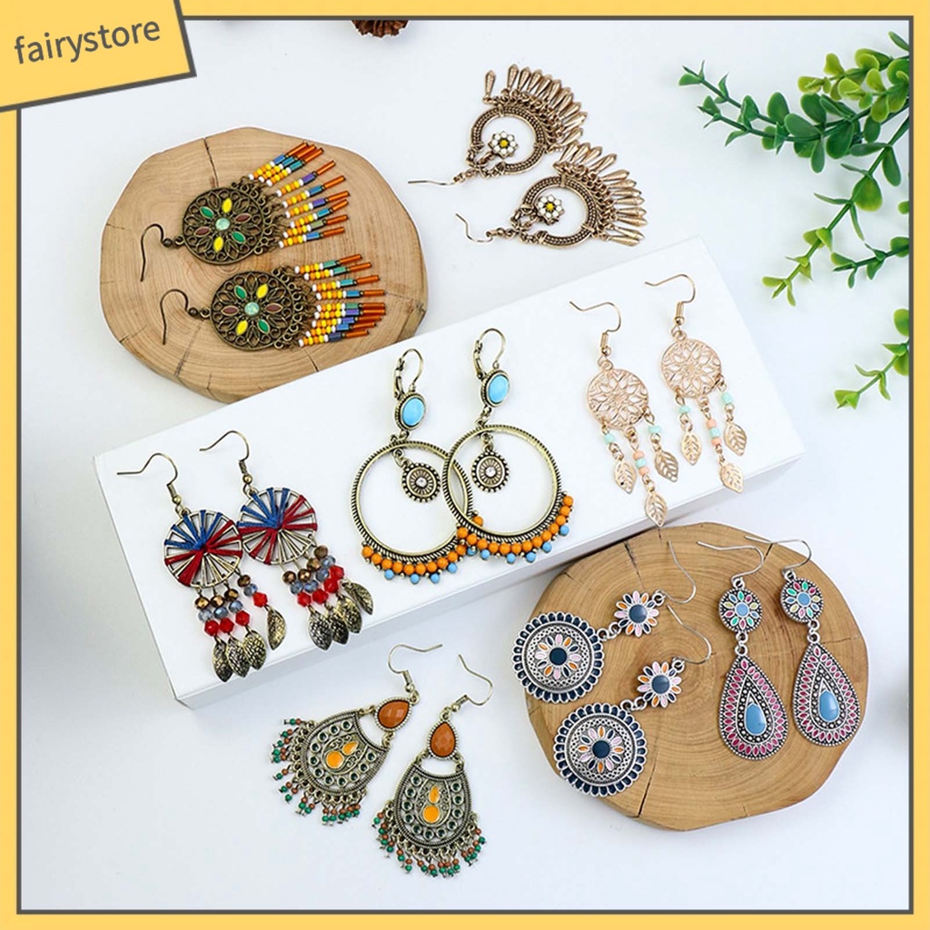 1 Đôi Bông Tai Móc Xỏ Hạt Nhiều Màu Phong Cách Bohemian Cổ Điển