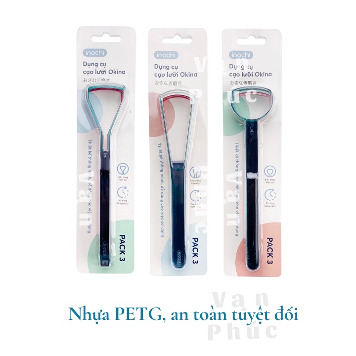 Ảnh 1 set 3 Đồ cạo lưỡi inochi, nhựa PP an toàn, nạo lưỡi, dụng cụ vệ sinh lưỡi cho bé dụng cụ vệ sinh lưỡi tiện dụng 2