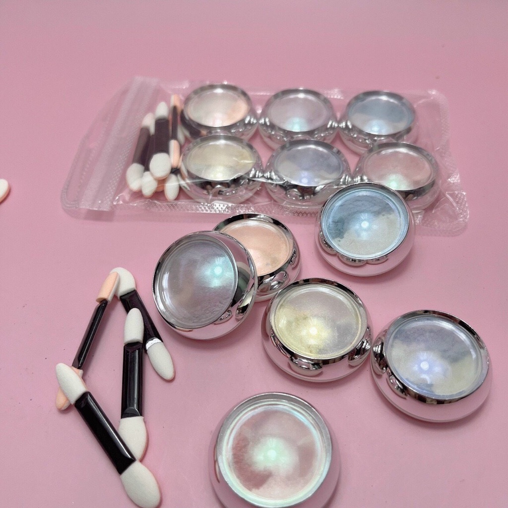 [TRỢ GIÁ SHOPPE] Set bột tráng gương ngọc trai 6 màu trong suốt (tặng kèm cọ chà tráng gương)