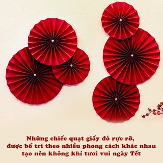 Set 6 quạt giấy đỏ 3 size 20cm,25cm,30cm trang trí Tết, quạt giấy đỏ trang trí chúc mừng năm mới { H }