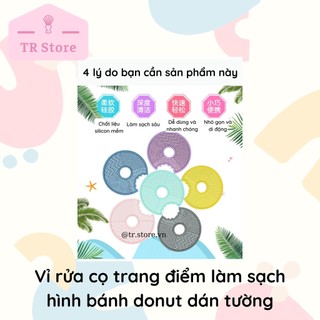 Dụng cụ rửa cọ trang điểm silicon miếng làm sạch hình bánh donut dán tường