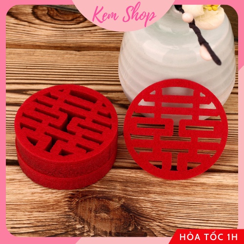 Set chữ hỷ đám cưới vải nỉ size nhỏ 5-10cm trang trí đĩa bánh kẹo cưới, rắc giường cưới - Kem Shop K248