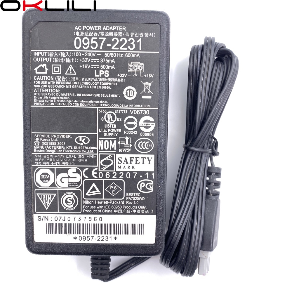 0957-2231 AC Adapter Sạc Nguồn 32V 375mA 16V 500mA Cho HP D1420 D1430 D1460 D2430 D2460 F2120 F2140 F2240 F2280 F2290