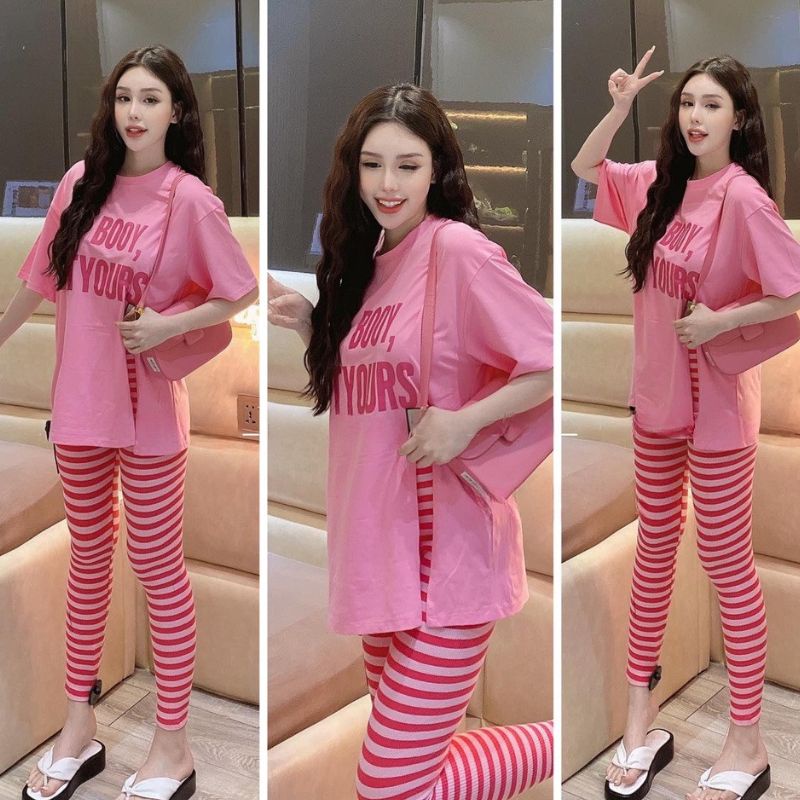 Đồ Bộ Nữ Bigsize ESHOP Quần Dài Legging Ôm Thun Gân Co Giãn Mặc Nhà Đi Chơi Ngủ Đẹp Dễ Thương DB08
