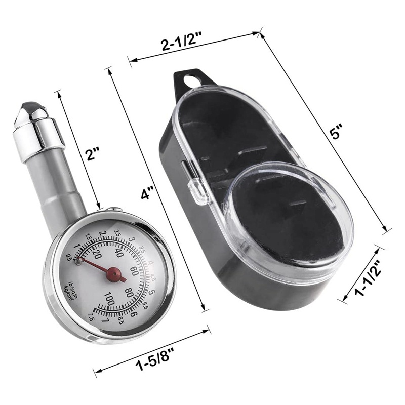 Đồng hồ đo áp suất lốp nhỏ 10-100PSI, Gage khí hợp kim kẽm cơ khí chính xác cho xe máy, ô tô, SUV ATV