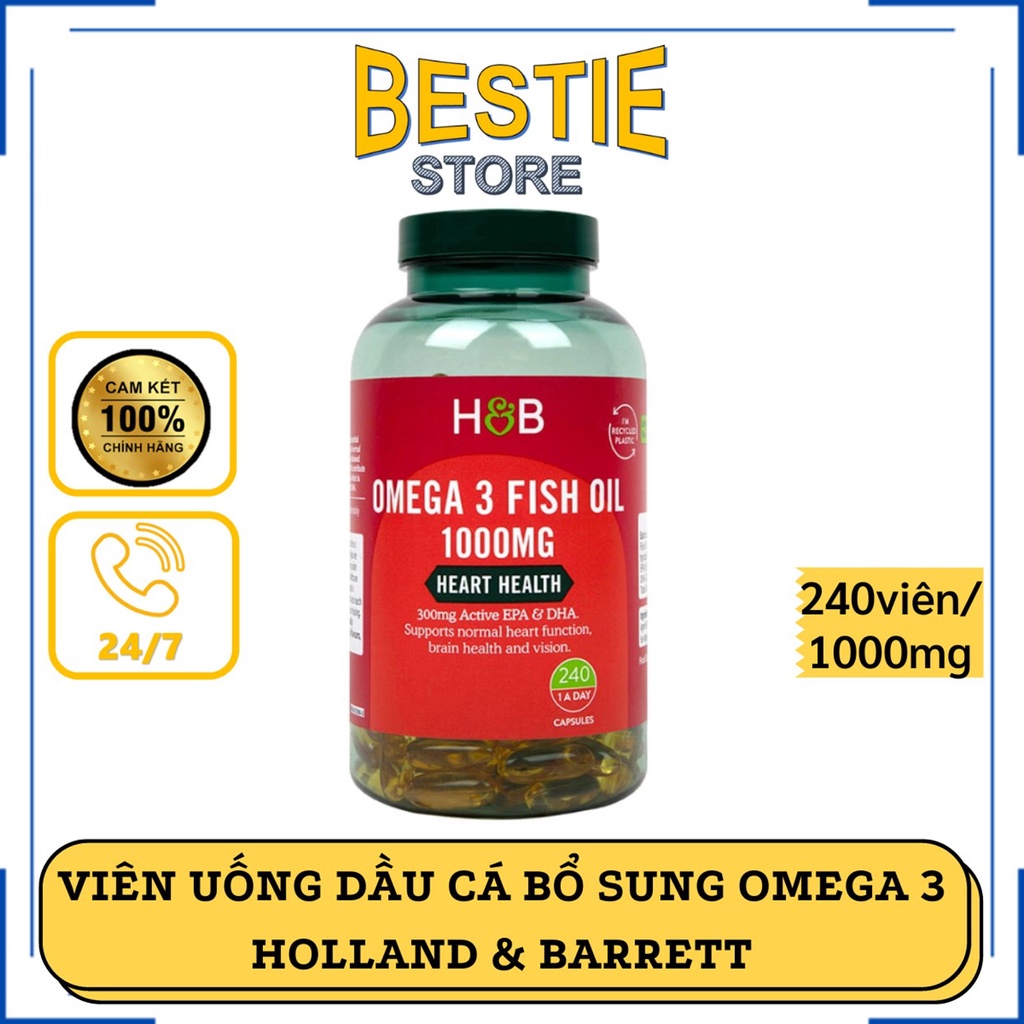 ( HÀNG UK ) Viên dầu cá bổ sung Omega 3 Holland & Barrett Omega 3 Fish