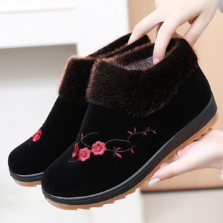 Giày Vải Cotton Lót Lông Cừu Đế Mềm Chống Trượt Giữ Ấm Cho Phụ Nữ Trung Niên