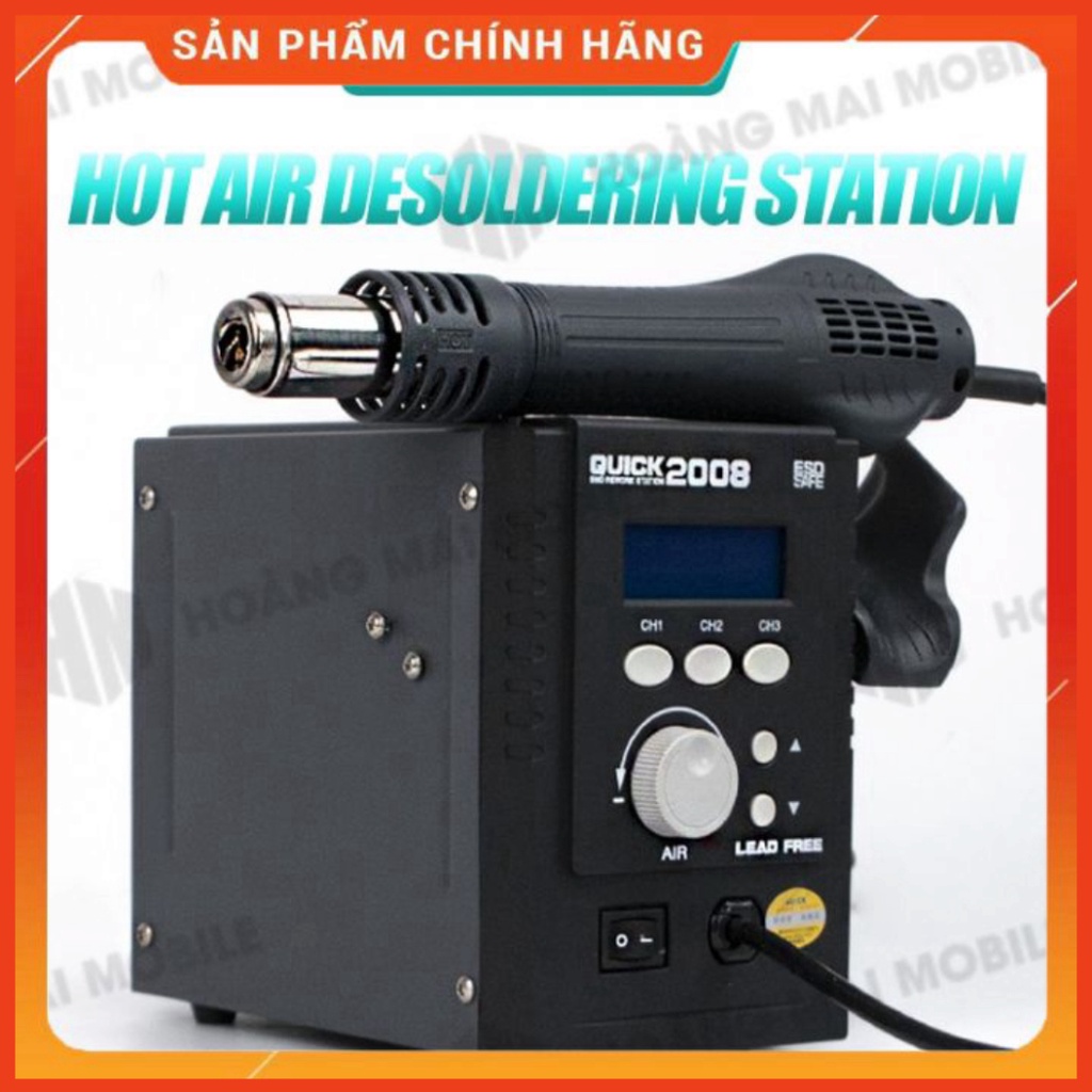 Máy khò cầm tay QUICK 2008, 700W kèm 4 đầu khò 2.5/6.4/8/12.7mm, nhiệt độ 100-500°C