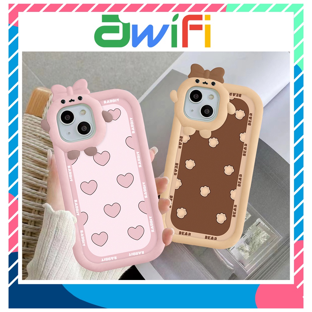 Ốp lưng iphone nơ camera hình vuông tim hồng bear 6splus/7/7plus/8/8plus/x/xs/11/12/13/pro/max/plus/promax-Awifi Q4-10