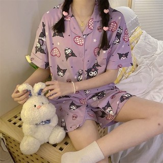 Bộ Đồ Ngủ Tay Ngắn In Hoạt Hình Kuromi Phong Cách Nhật Bản Thời Trang Mùa Hè Cho Nữ
