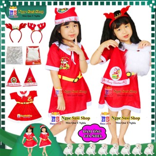 [TẶNG NÓN] BỘ ĐẦM VÁY ÔNG GIÀ NOEL CHO BÉ GÁI VẢI NỈ  - TRANG PHỤC NOEL CHO BÉ [GIÁ SỐC]