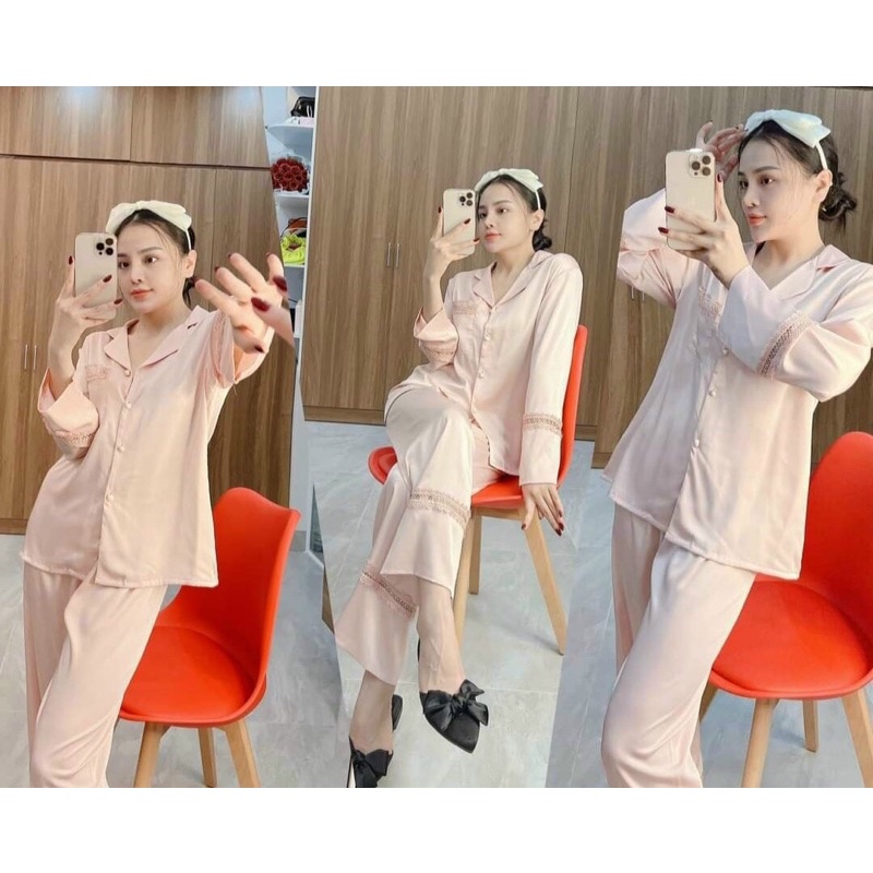 Bộ ngủ pizama tay dài nữ mặc nhà chất lụa mềm mịn QC cao cấp Bộ mặc nhà thanh lịch