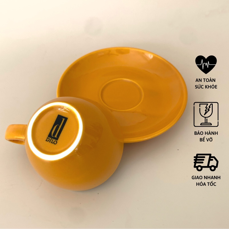 Tách cafe Cappuccino 200ml kèm đĩa lót cùng màu - Sứ Dílo - Vỡ 1 đổi 1