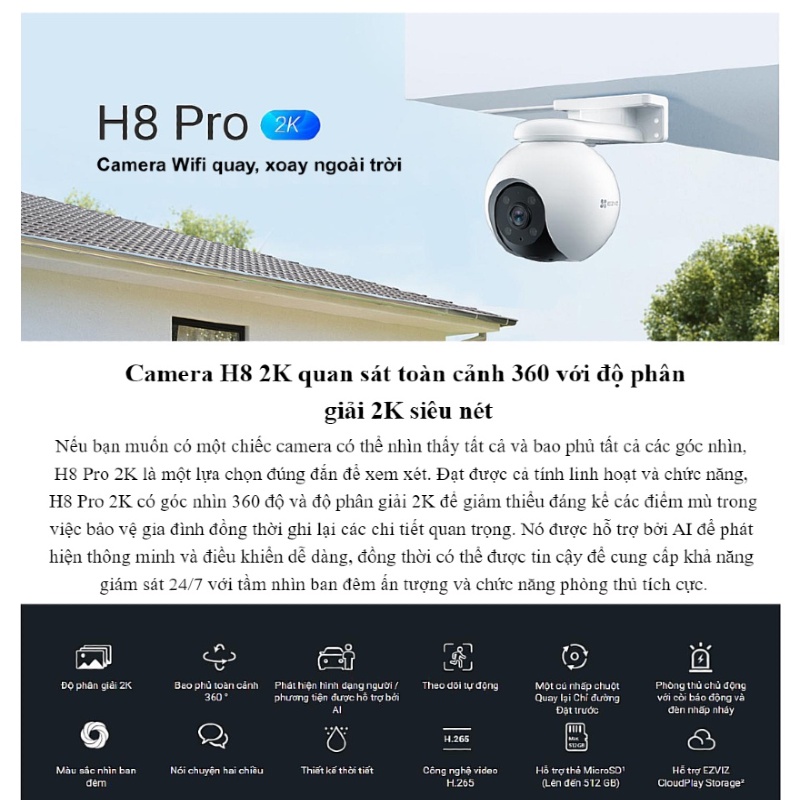 Ảnh Camera WIFI ngoài trời siêu nét EZVIZ H8 2K 3K XOAY 360 ĐÀM THOẠI 2 CHIỀU, MÀU ĐÊM 3