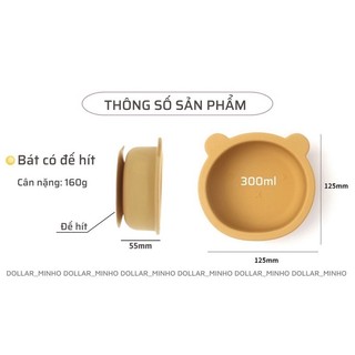 Bát ăn dặm kèm nắp đậy hình gấu có đế hít chống đổ