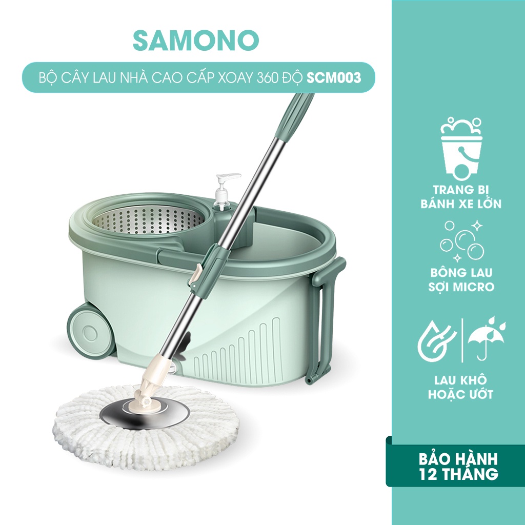 Cây lau nhà Samono SCM003 BCT704 bộ xoay 360 độ 2 ngăn chưa nước tiện dụng sử dụng khô hoặc ướt