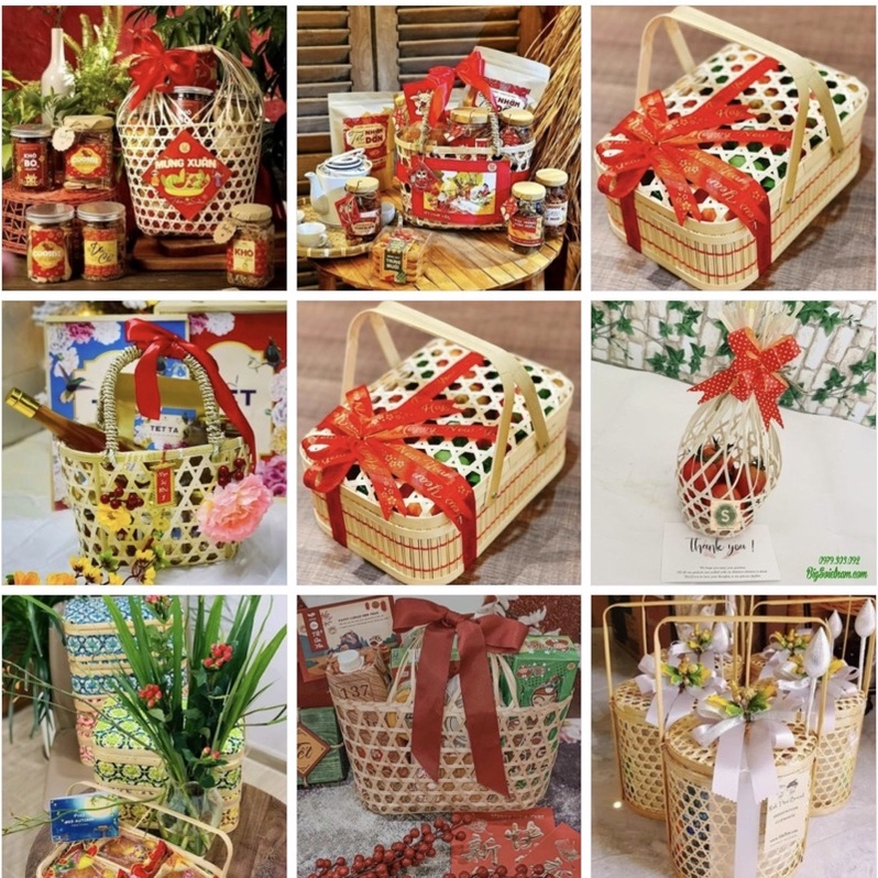 Giỏ tre gói quà tết, giỏ đựng quà đẹp, hộp gói quà sang trọng tinh tế ...