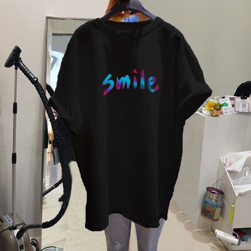 Áo Thun Tay Lỡ Nữ HappyFamily Form Rộng Hoạt Tiết Mặt Cười Smile Chất Cotton 100 Cao Cấp