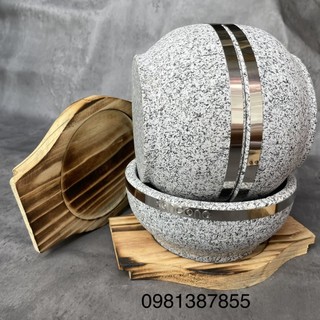 Thố đá  bát đá giu nhiêt kèm đế gỗ phở bát đá