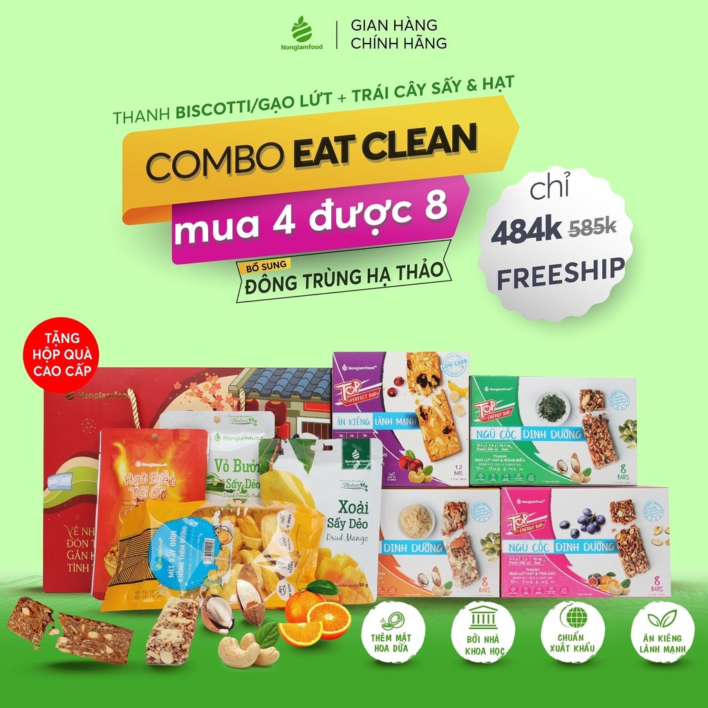 Set quà tặng Eat Clean ngũ cốc dinh dưỡng (Biscotti/ Chà bông/ Rong biển/ Trái cây) Nonglamfood | Ăn kiêng giảm cân
