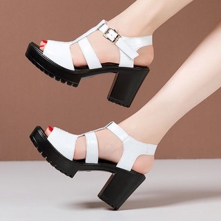 Sandal Nữ Gót Vuông Quai Da Vân Bóng Cao Cấp - CG961