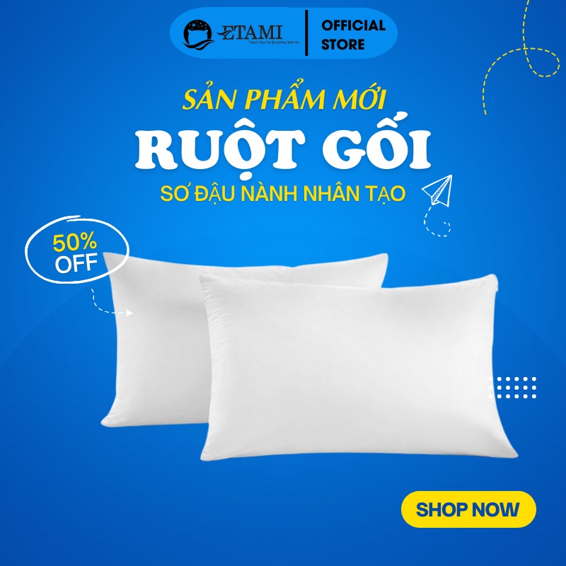 Ảnh Ruột gối đầu bông gòn cao cấp ETAMI lõi bông gòn kháng khuẩn đàn hồi cao lâu xẹp lún kích thước 45x65cm 1