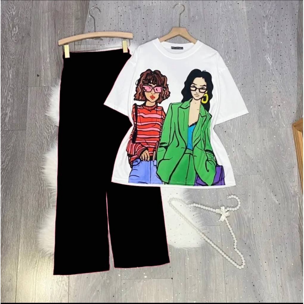Đồ bộ nữ quần ống suông cạp cao bigsize ESHOP Đồ mặc nhà nữ quần gân len tăm áo form rộng tay lỡ thun cotton đẹp DB63