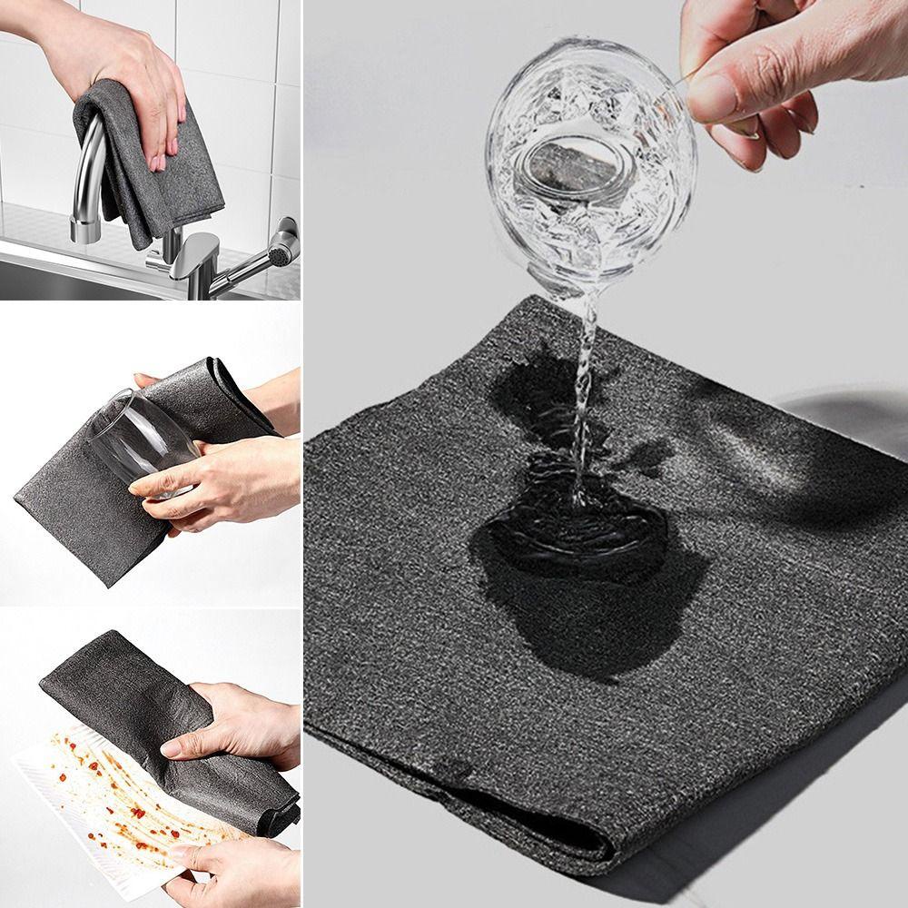 BORAGETE 3 Chiếc Không Dấu Vết Kính Vệ Sinh Vải Hộ Gia Đình Không Có Dấu Vết Dày Khăn Ăn