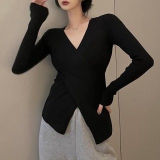 Áo Len Đan Chéo Cổ Chữ v Màu Trơn Phong Cách Mới