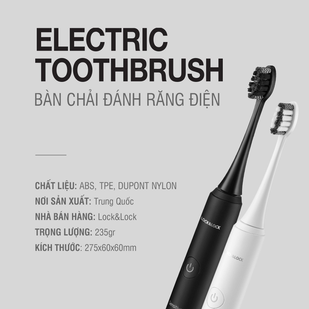 Bàn chải điện LocknLock ENR346 Màu Trắng , sạc không dây, chống nước, tặng 2 đầu bàn chải - K-MALL